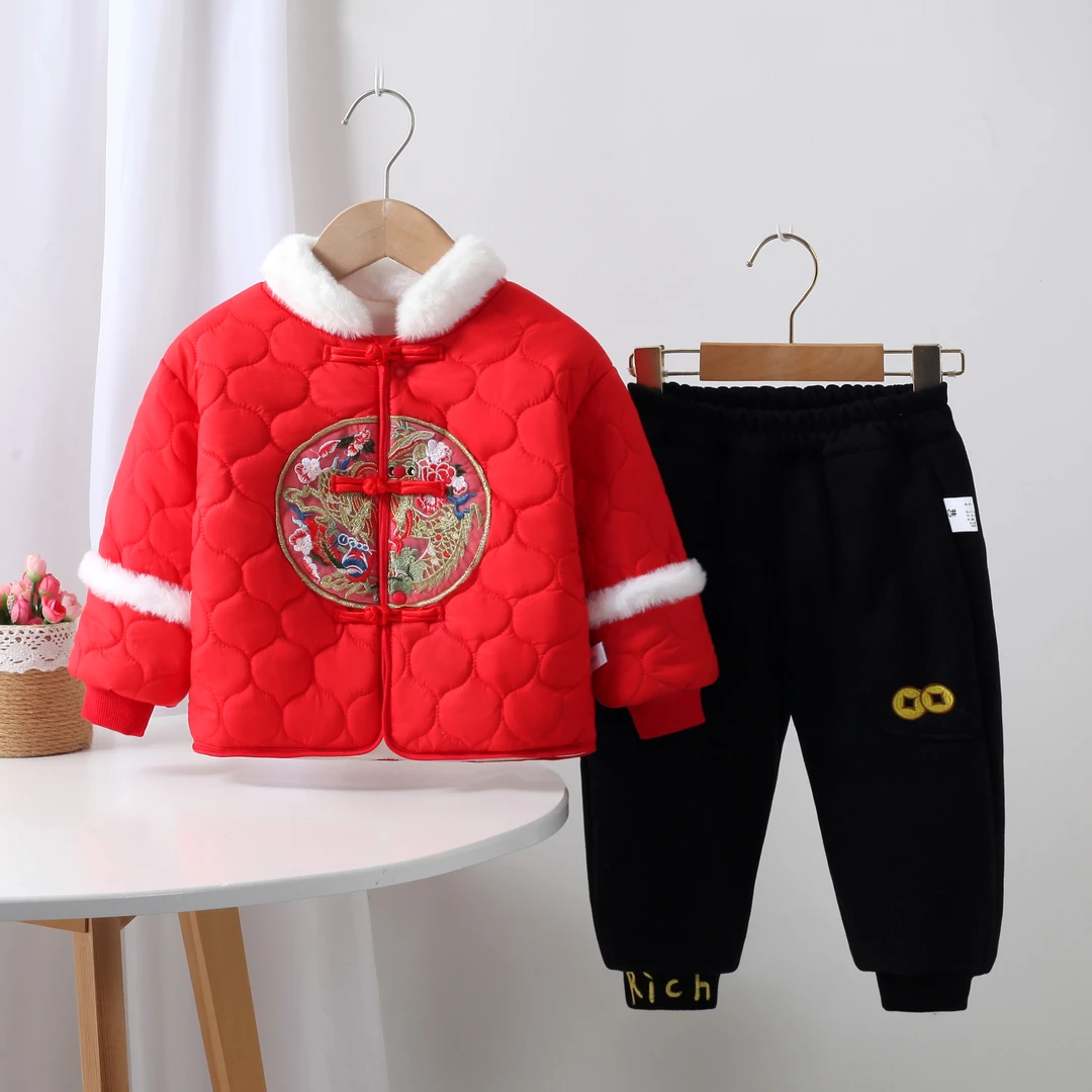 儿童唐装宝宝拜年服新年装喜庆春节过年周岁礼服男童婴儿分体套装