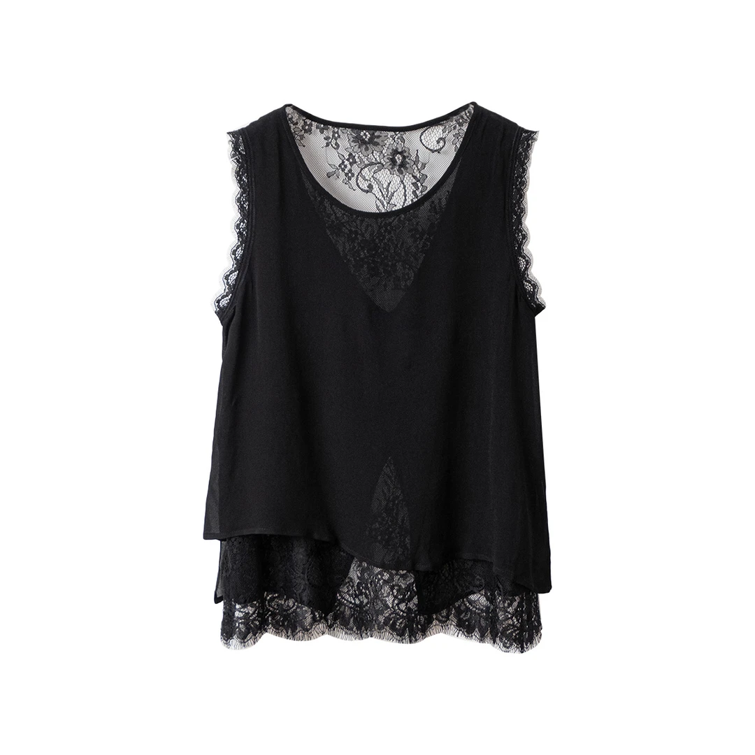 2025夏季新品设计感气质时尚百搭蕾丝无袖圆领显瘦背心上衣JN7876