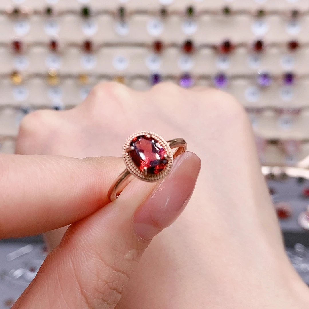 石榴石戒指银S925镶嵌戒指