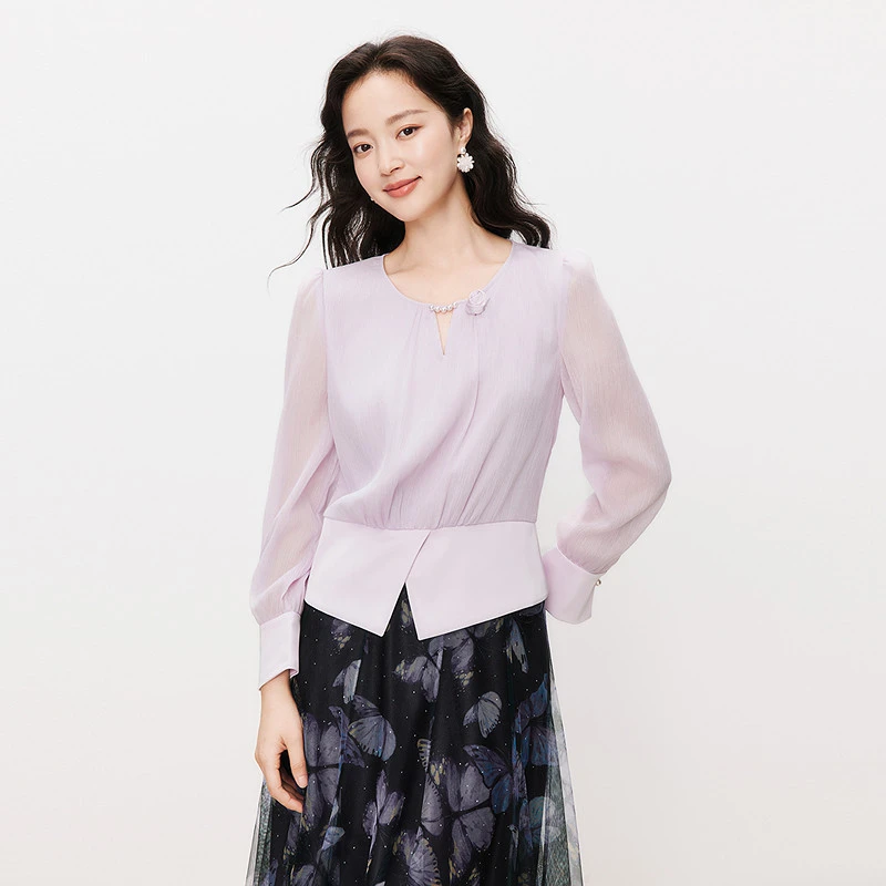 【籽言甄选】2025年新款玫瑰优雅设计感减龄钉珠通勤长袖小衫衬衣女
