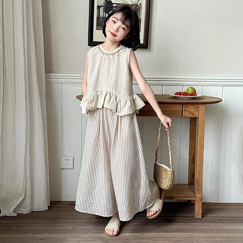 女童夏季套装新款洋气儿童衣服无袖夏装时髦炸街女孩阔腿裤两件套