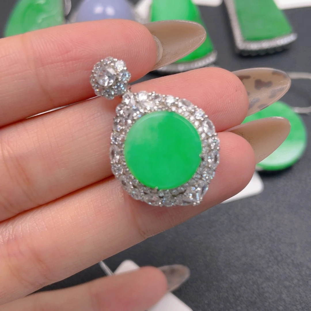 翡翠银S925镶嵌吊坠(不含链)