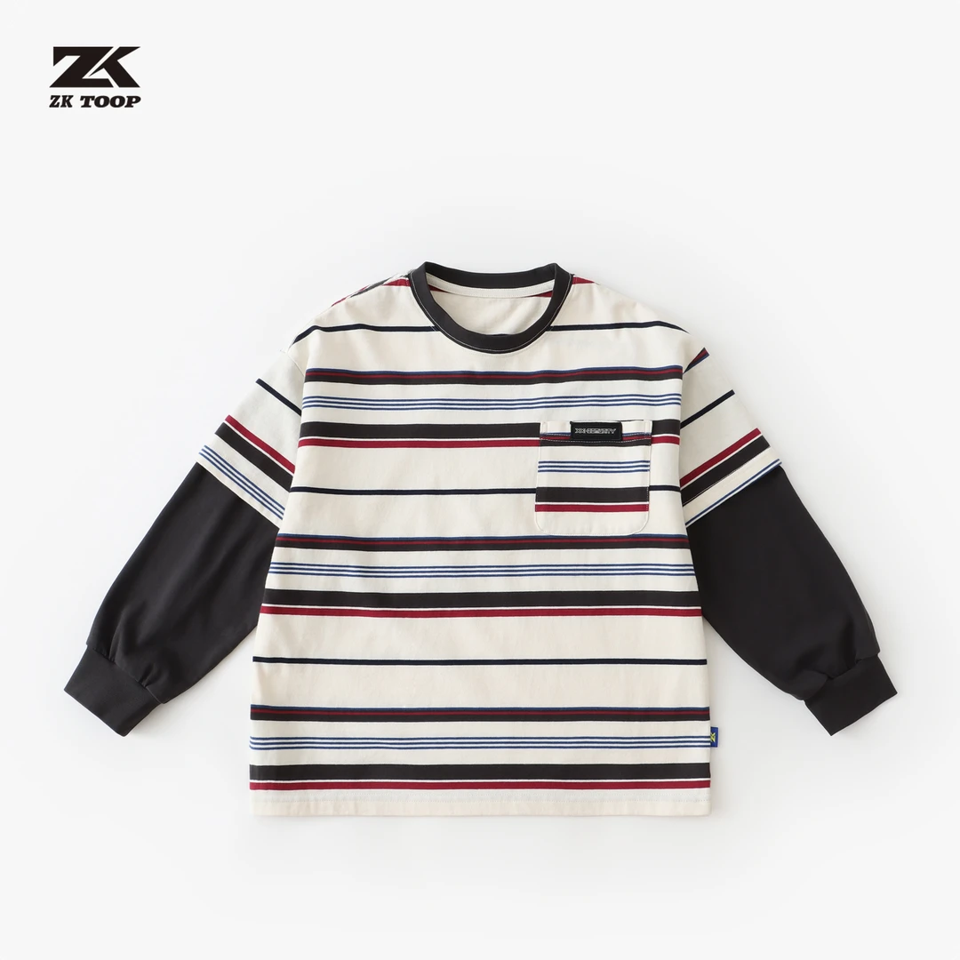 【Z＆K】秋季中大童T恤休闲潮流时尚百搭印花长袖ZK-1221367