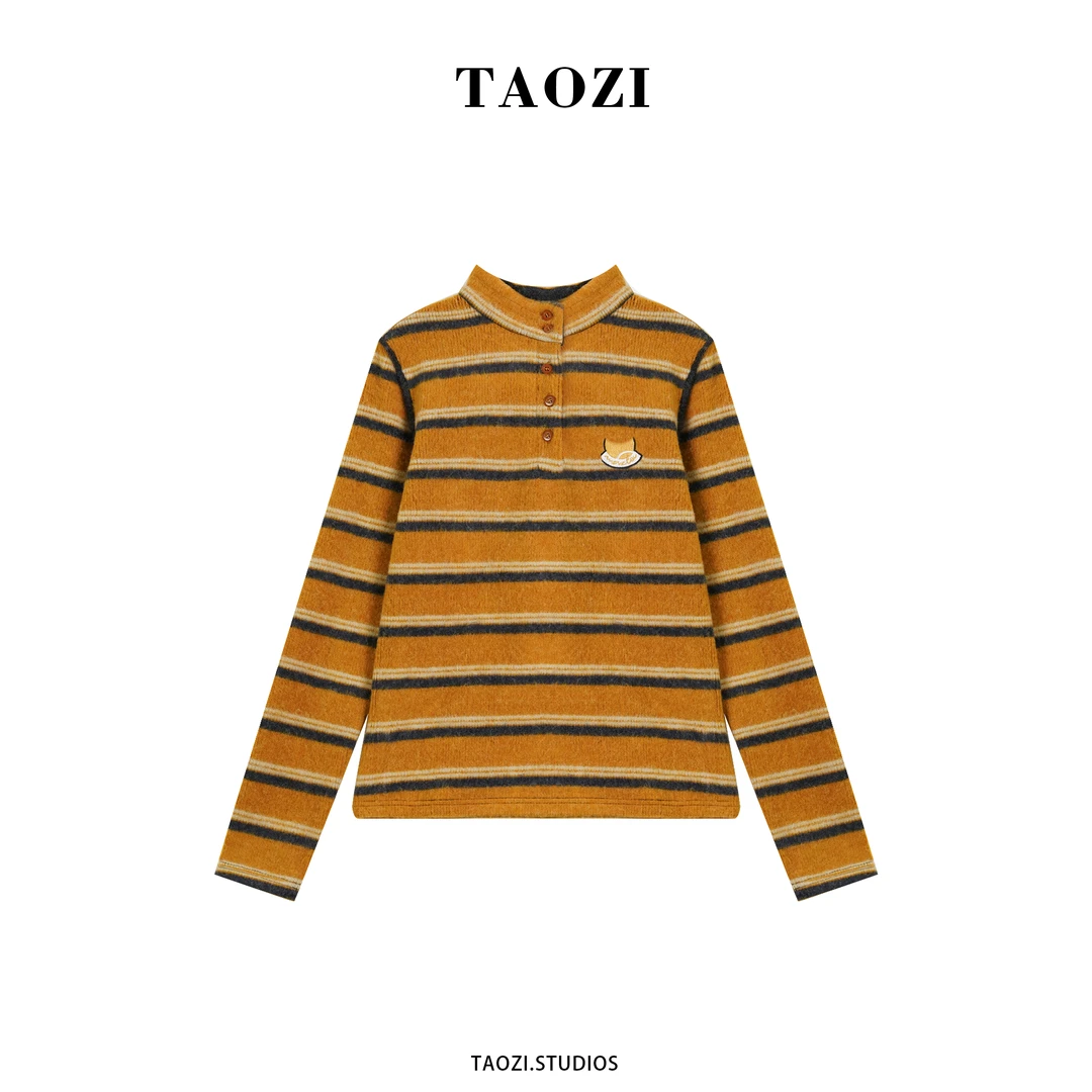 【汶汶】2025秋冬新款百搭加绒加厚长袖上衣TZD405