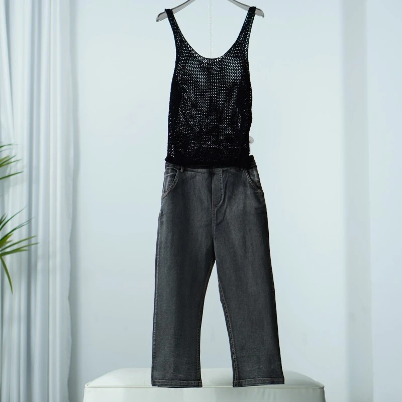 尚系列  S316-5 女装设计师个性背心拼接牛仔连衣裤黑色1607480AW
