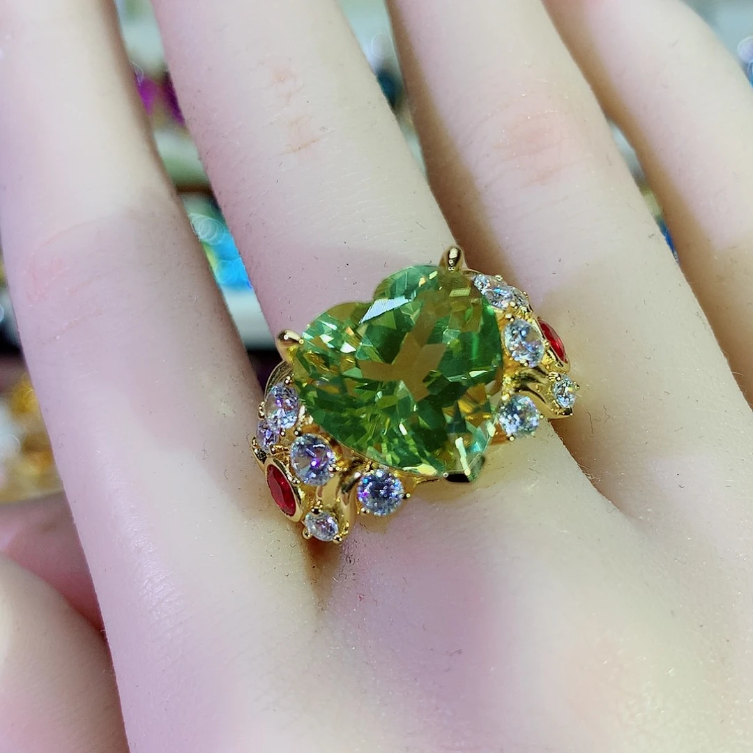 水晶戒指银S925镀金镶嵌