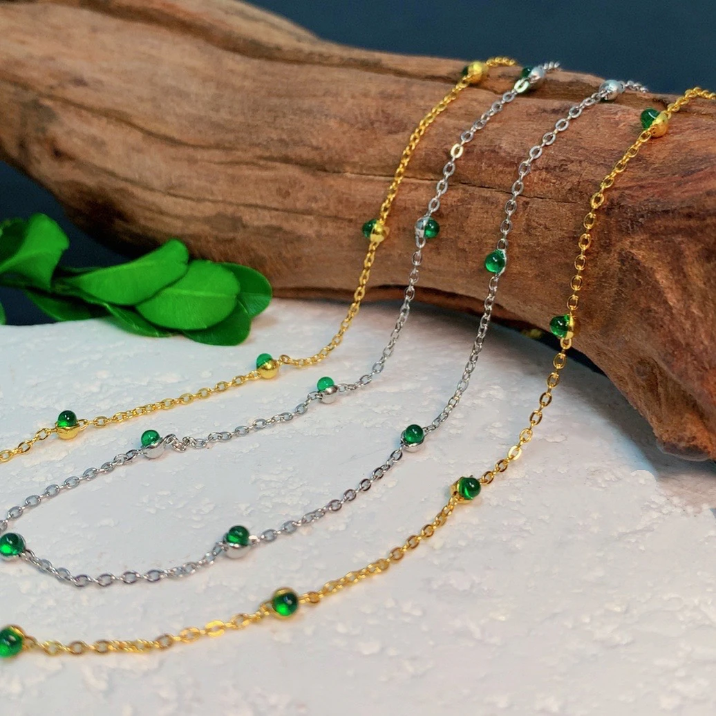【美玲优选】925银野仙踪精致时尚绿色百搭锁骨链/一件 45cm+5cm