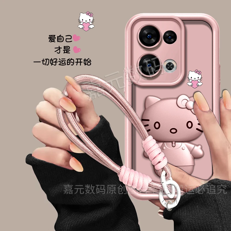 适用于【opporeno13】爱自己高颜值猫咪补妆镜支架手机壳防摔网红女