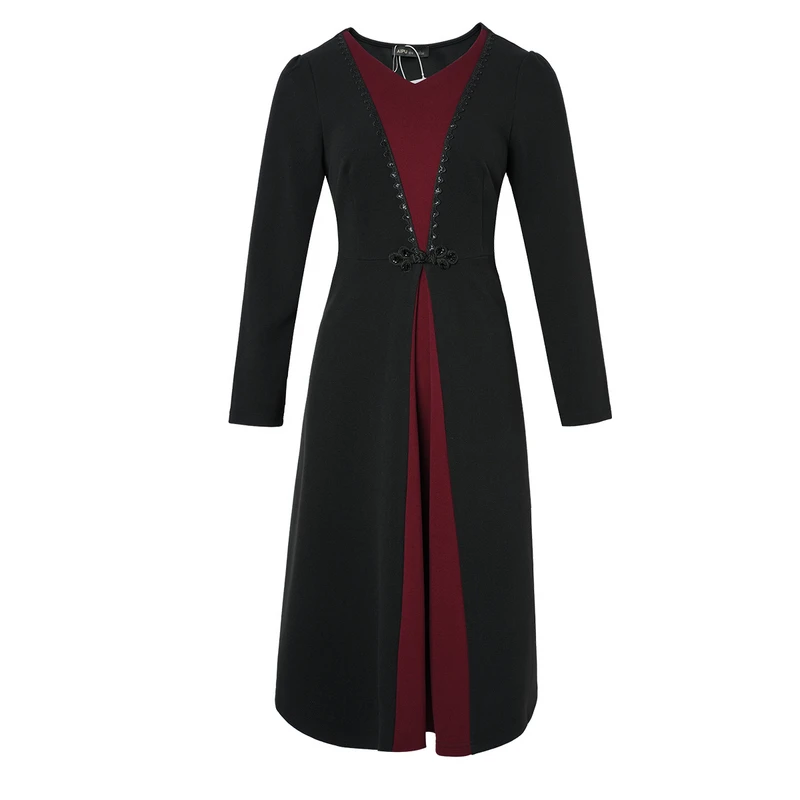 91891大码女装2024冬季时尚优雅气质休闲百搭显瘦假两件连衣裙