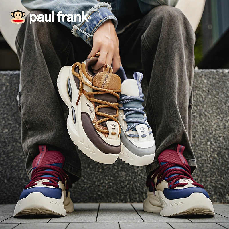 大嘴猴拼接网面透气厚底休闲男鞋潮流撞色交叉绑带运动鞋-20766