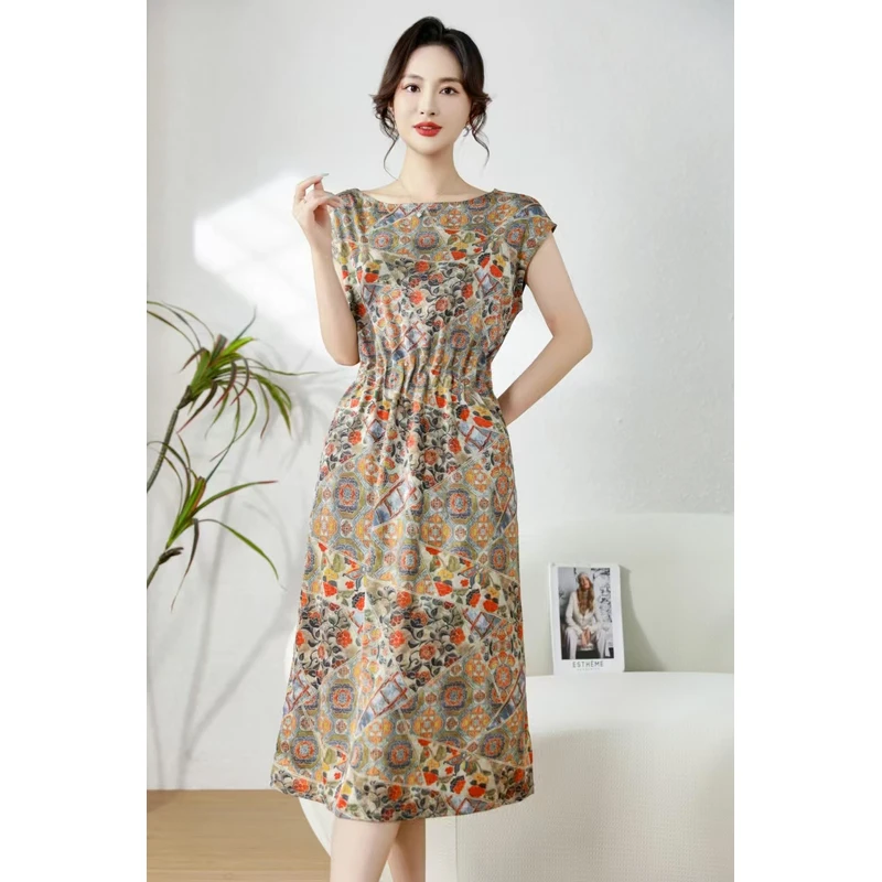 M花萝群夏季时尚轻奢亲肤透气中长款连衣裙