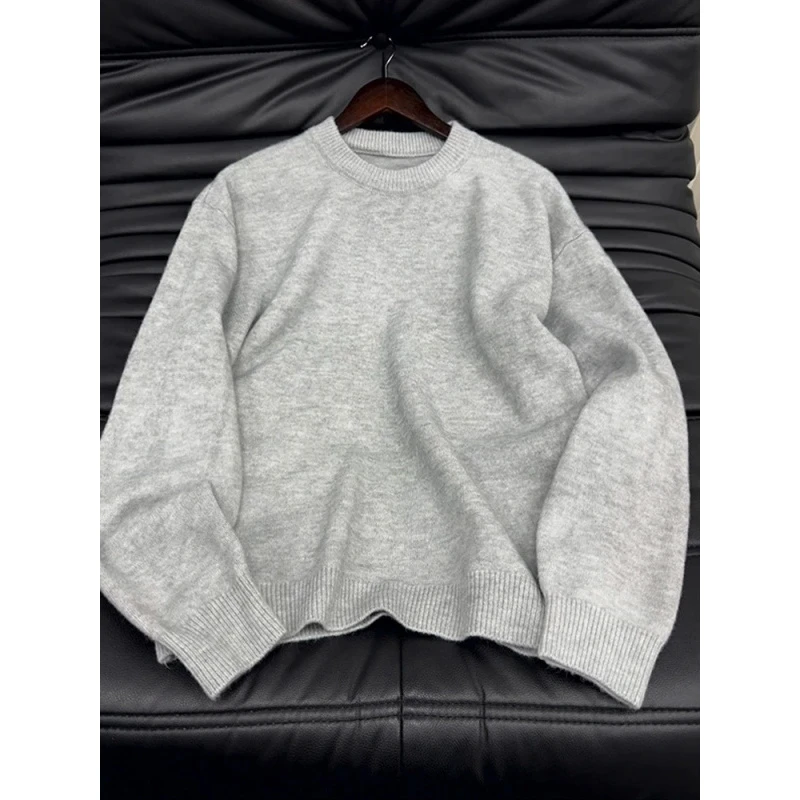 纯色cleanfit圆领套头毛衣男款秋冬慵懒风韩系打底衫情侣针织线衣