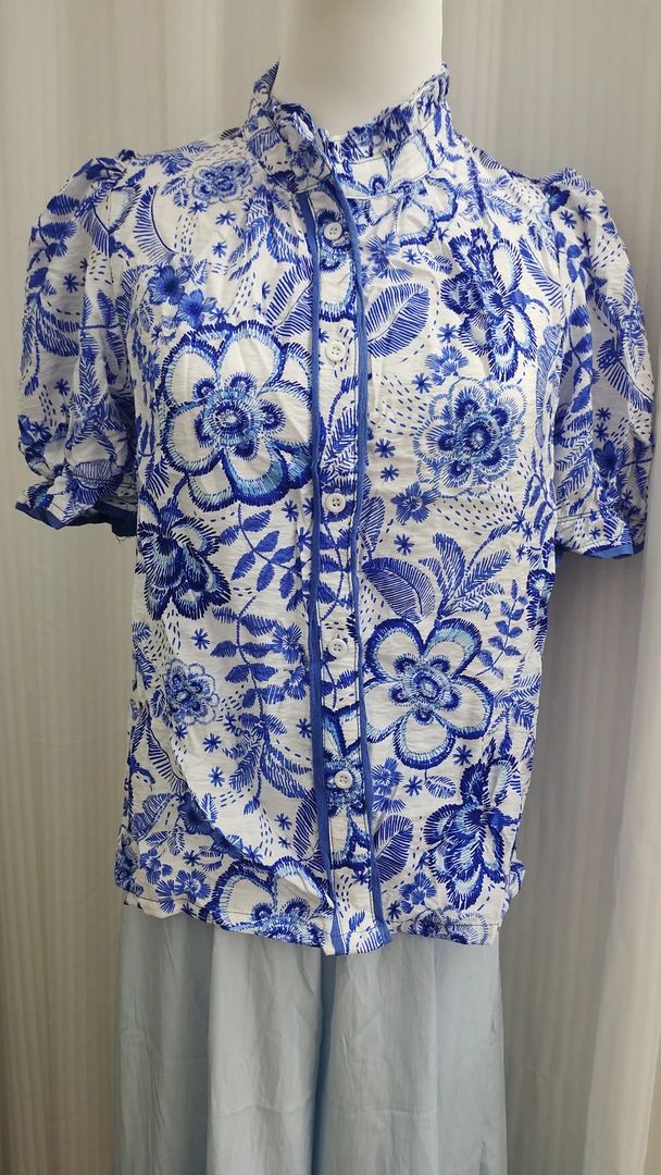 堆堆袖短袖成人夏季衬衫上衣碎花泡泡袖衬衣