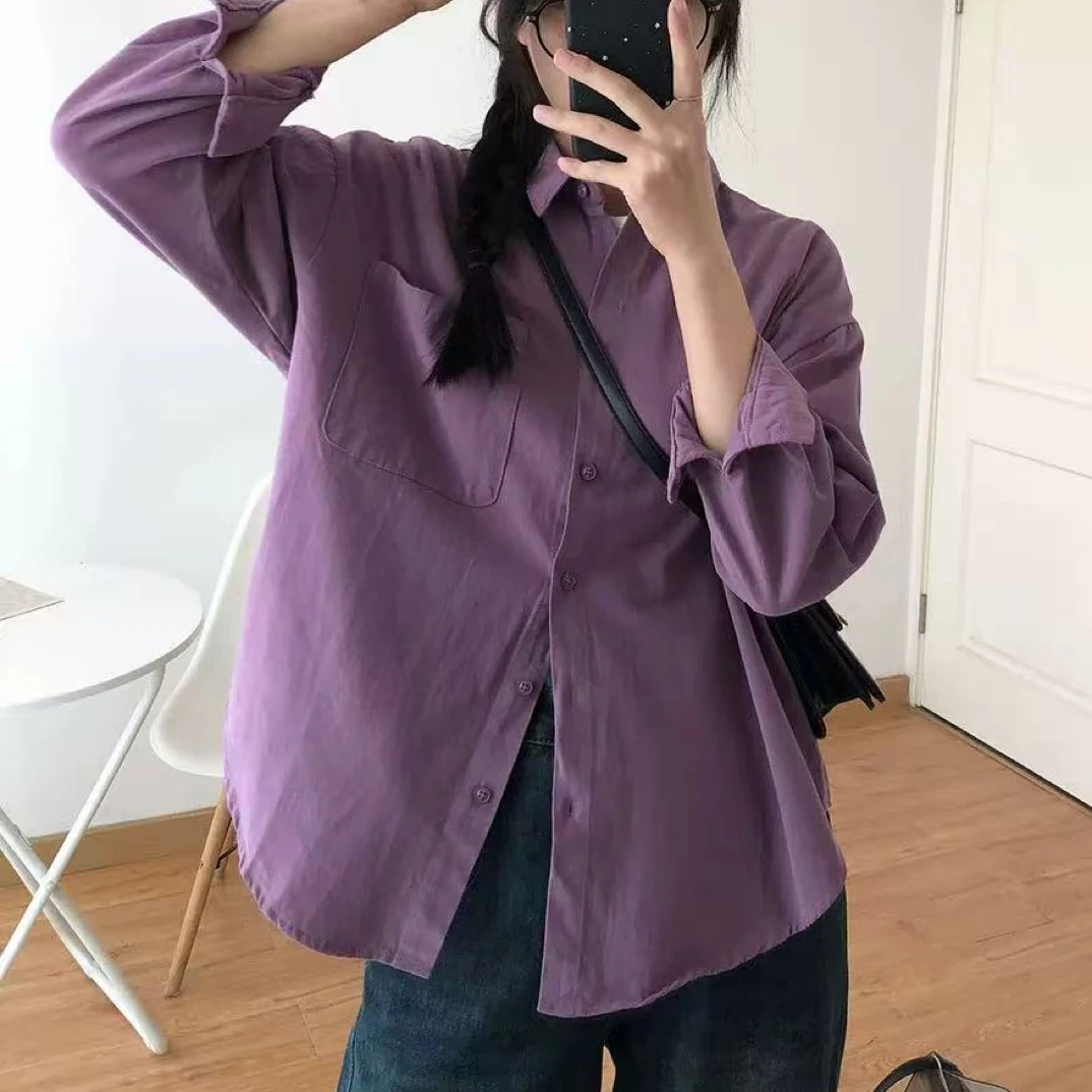 磨毛衬衫宽松翻领三色