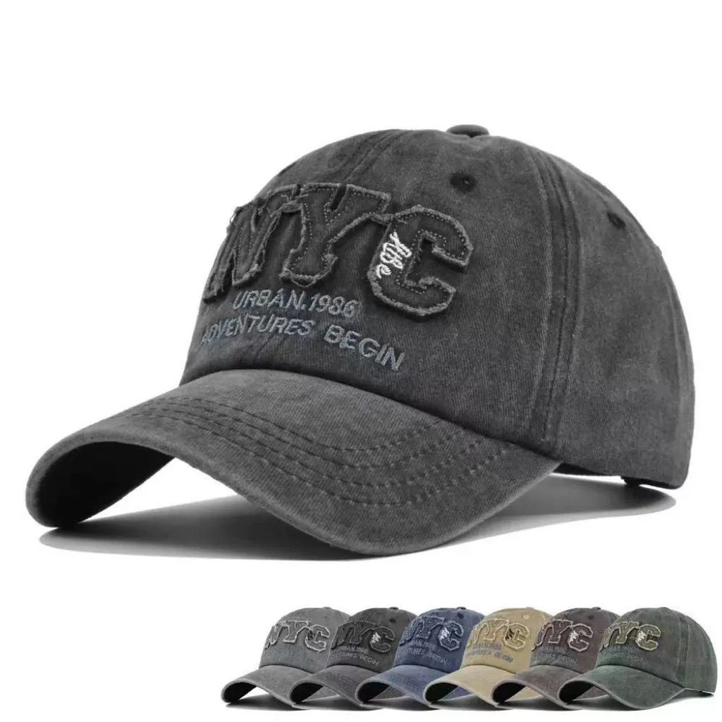 水洗牛仔棒球帽男显脸小软顶复古美式黑色户外运动做旧鸭舌帽休闲