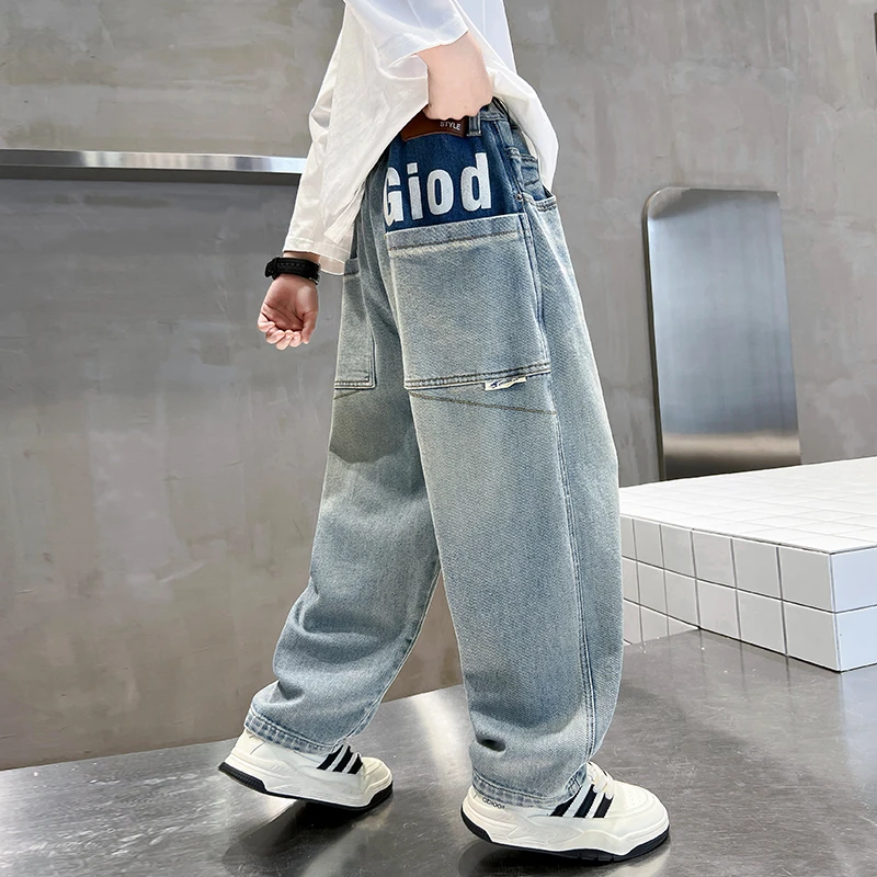 儿童牛仔裤2025春秋新款直筒男童裤子中大童春季男孩宽松12岁10潮