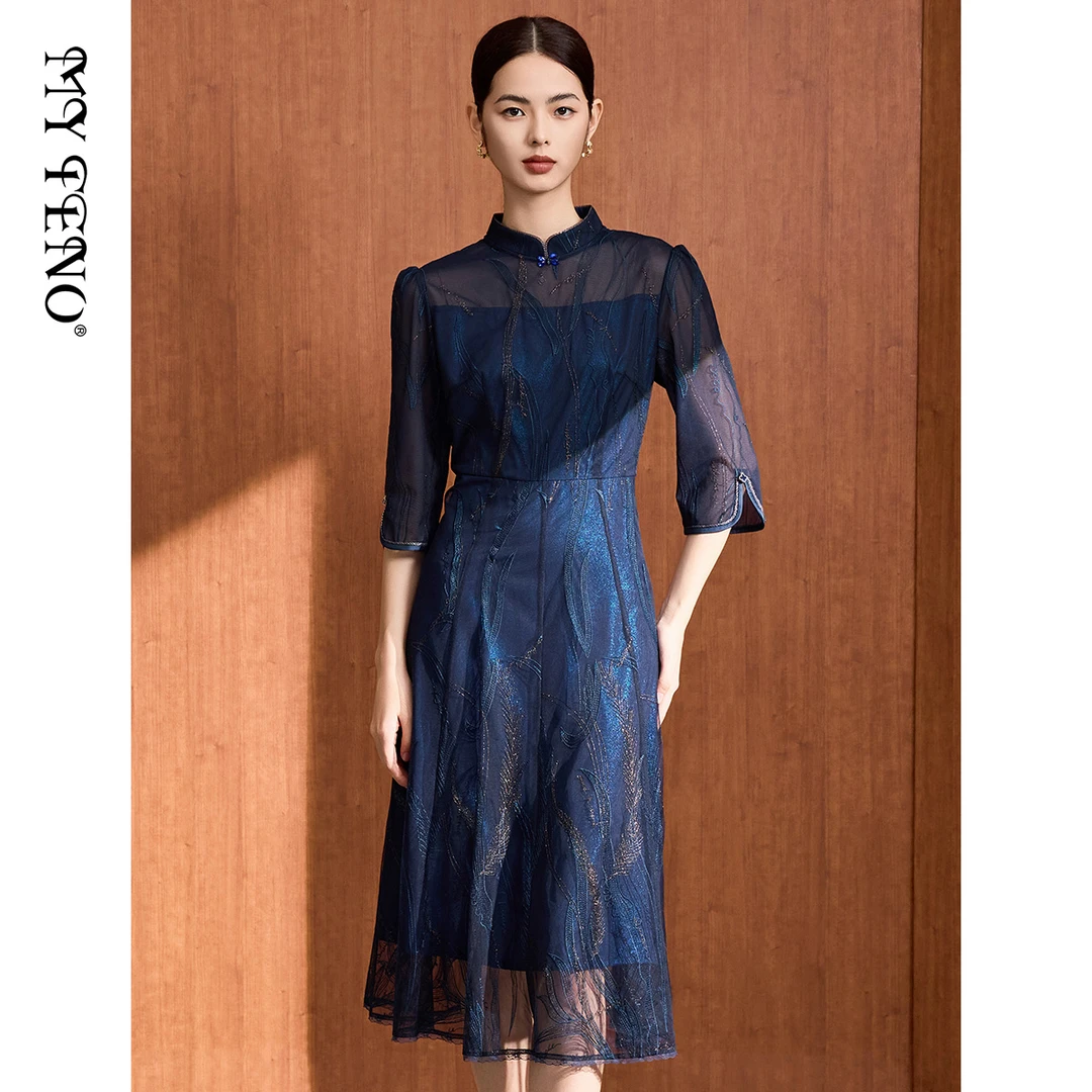 【福利专属】马天奴时尚高贵气质蕾丝优雅中国风连衣裙VDA485DRX0