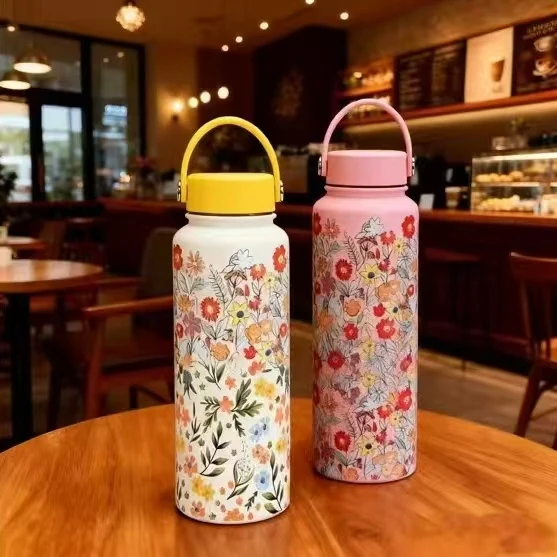 印花316提手大容量大口太空壶运动双层不锈钢保温杯