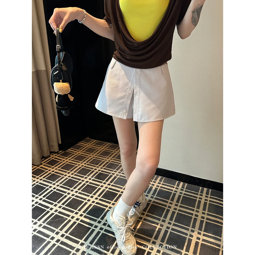 THEISSN宁司 高腰白色半身裙女夏季设计感休闲包臀短裙 0845