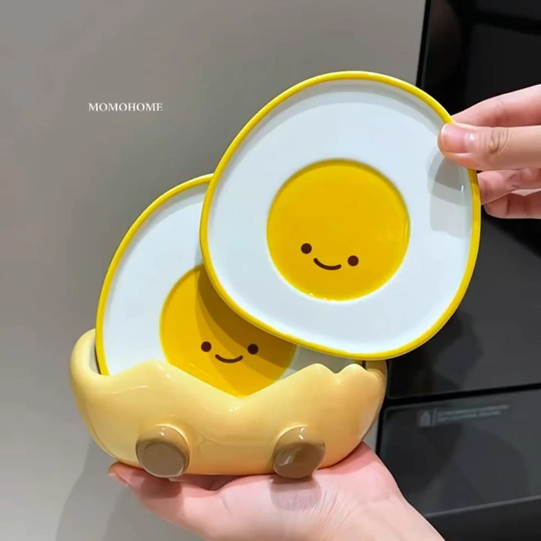 鸡蛋吐骨碟食品级陶瓷骨头盘家用创意餐盘垃圾盘可爱零食水果碟子