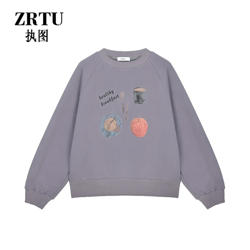 【梦诗专属】ZRTU/执图冬季新款印花百搭宽松休闲长袖加绒卫衣女