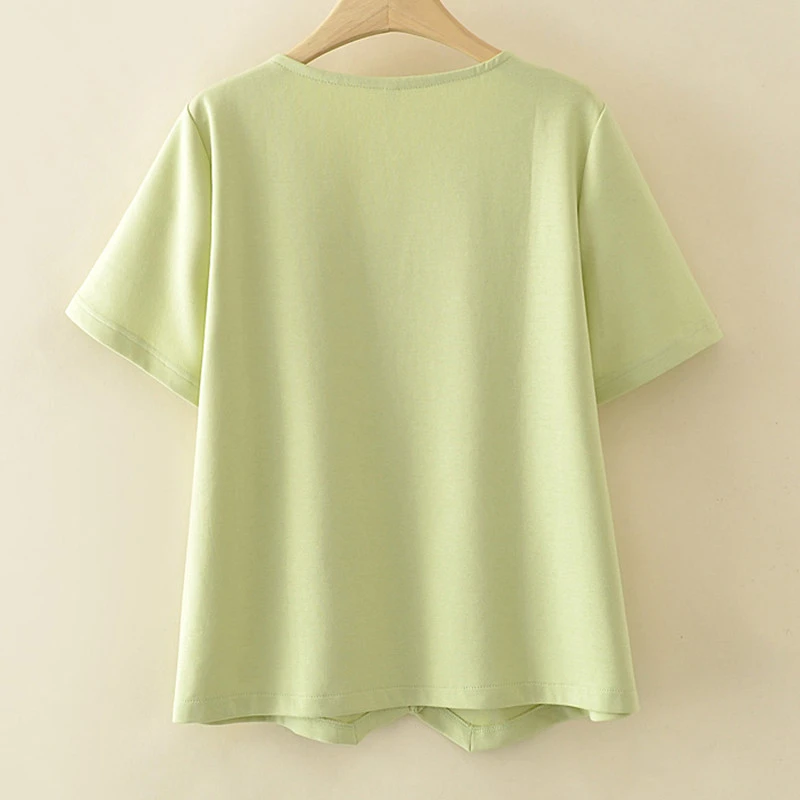 夏季大码女装新中式流苏上衣宽松显瘦洋气减龄领妈妈纯色短袖恤