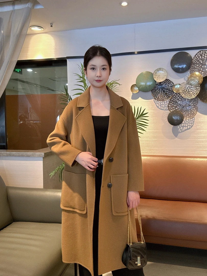 秋新款韩版气质毛呢外套高端双面羊毛大衣衣长2052