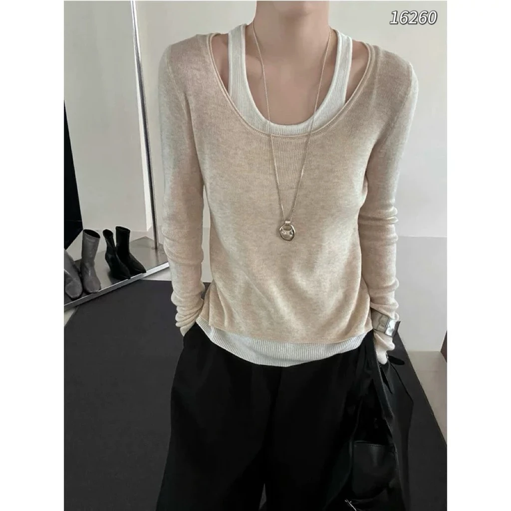 16260 WANGDAN（部分无水洗唛，介意慎拍)新款背心假两件针织衫