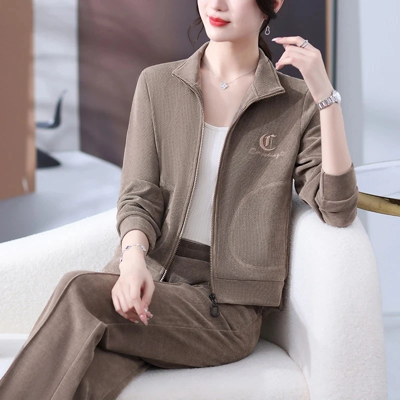 王小鸭2025秋季新款中年妈妈运动服套装中老年休闲卫衣外套两件套