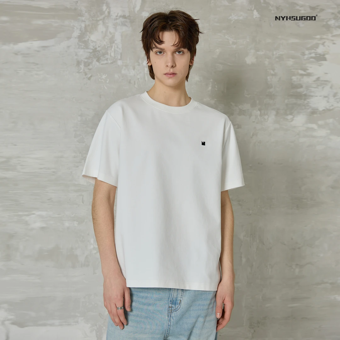 NYHSUGOO/南乙3433男士春夏25年美式字母T重磅情侣圆领短袖上衣
