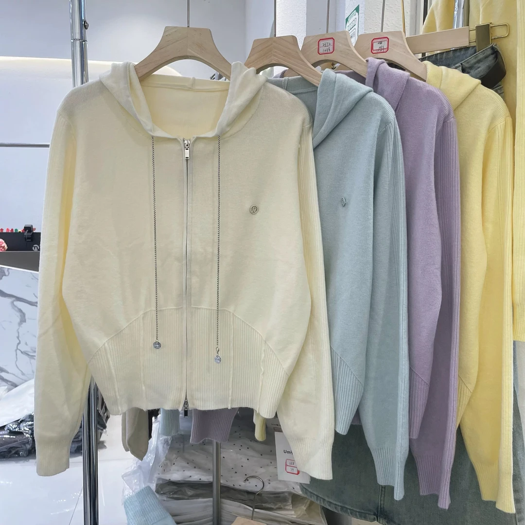 春款连帽宽松双拉链毛衣外套舒适气质款9423