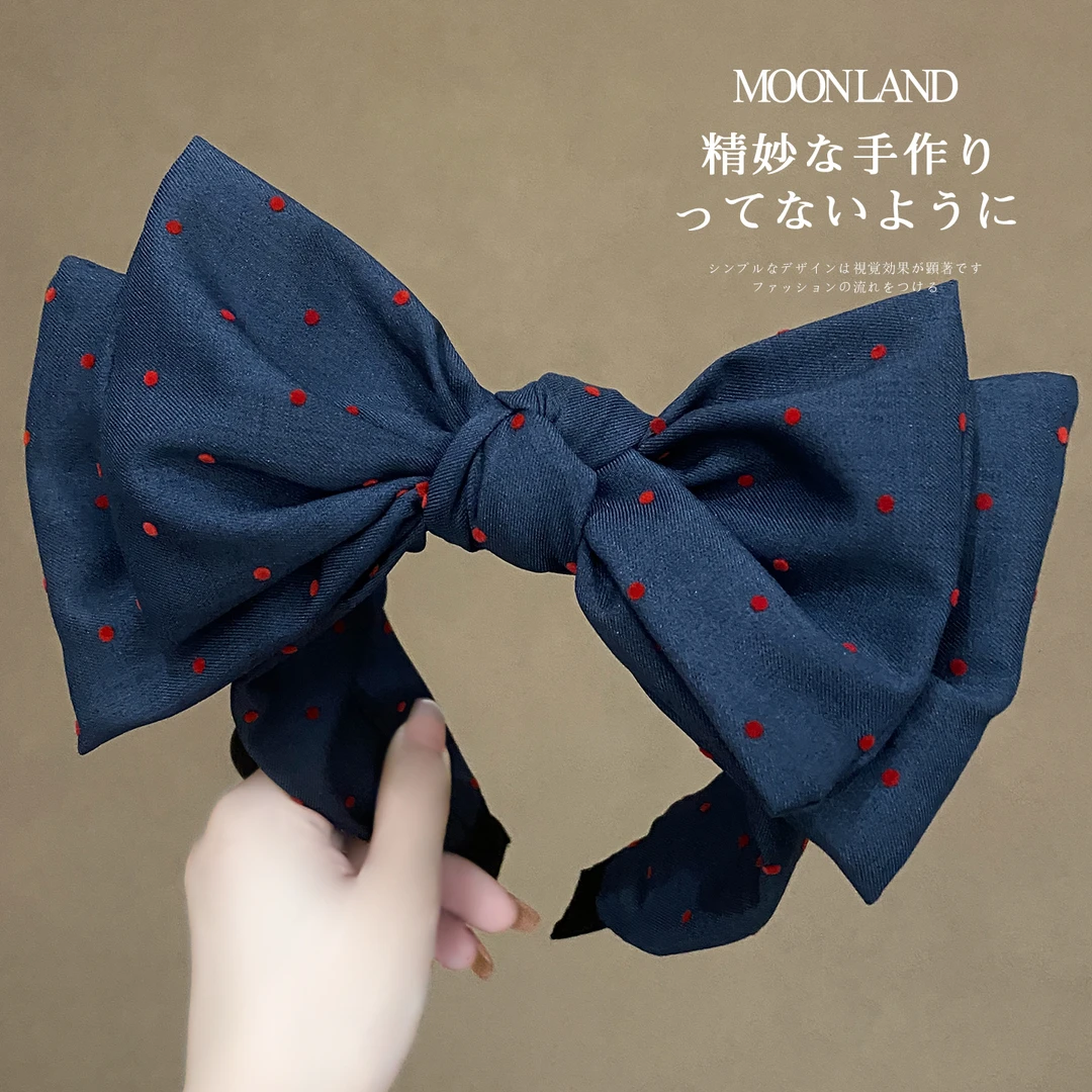 宽边布艺波点蝴蝶结发箍女款高颅顶日常洋气时尚发卡日常外戴头箍