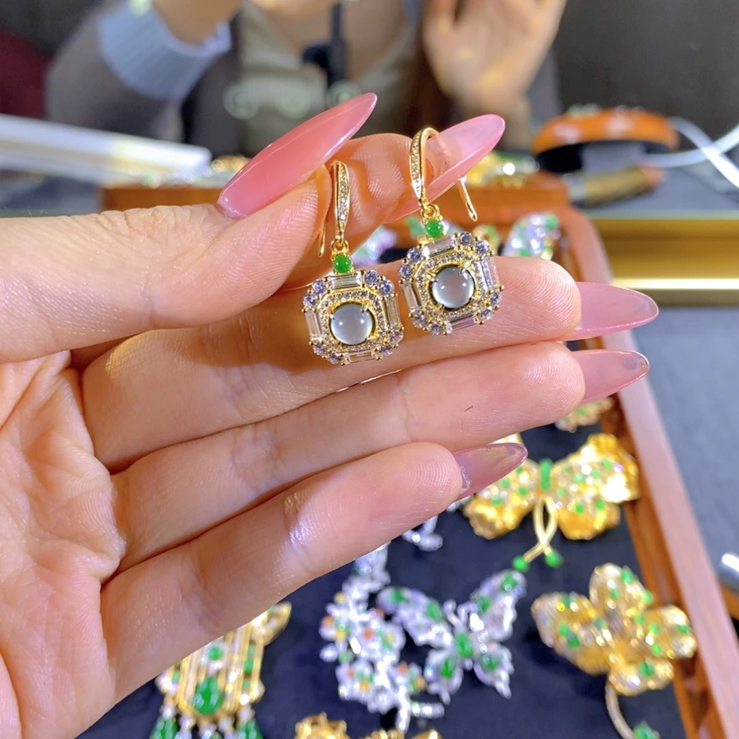 银S925镶嵌翡翠耳饰