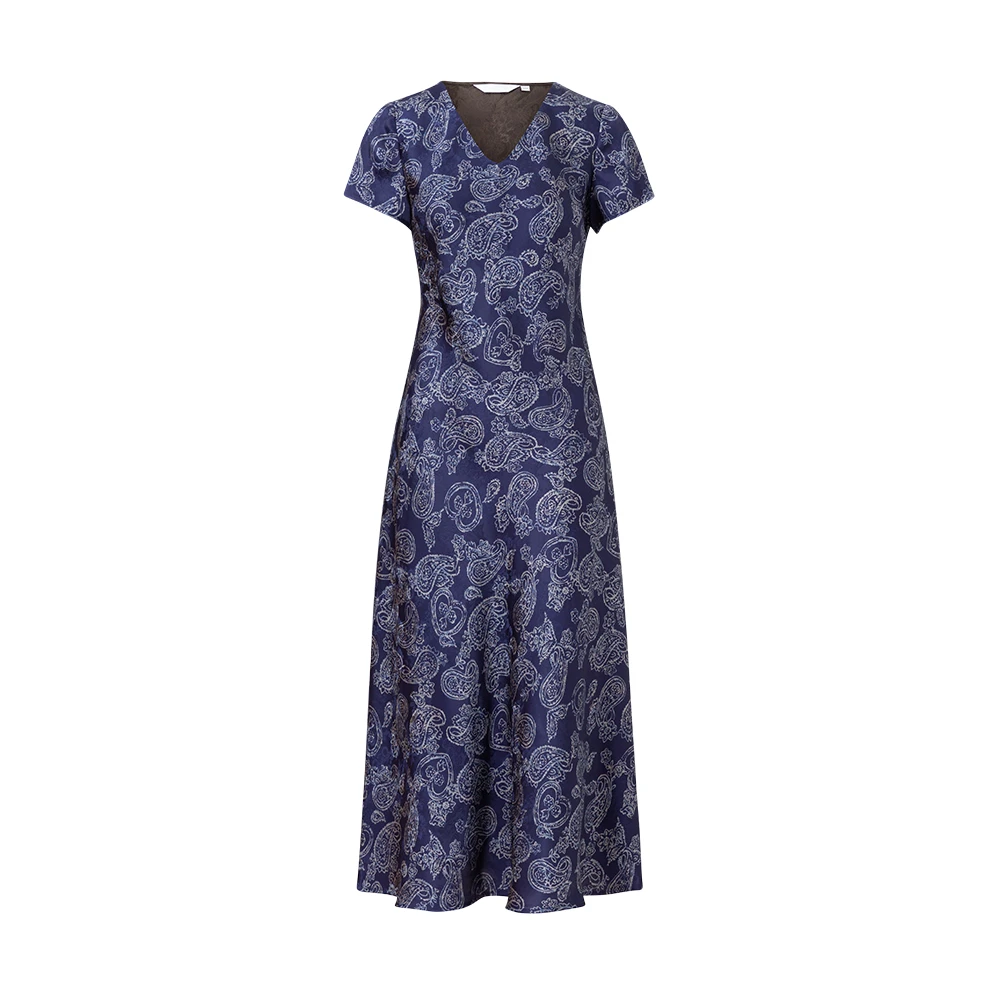 夏季新款青花瓷印花遮肩连衣裙时尚优雅高腰显瘦禁机洗ZWBD851