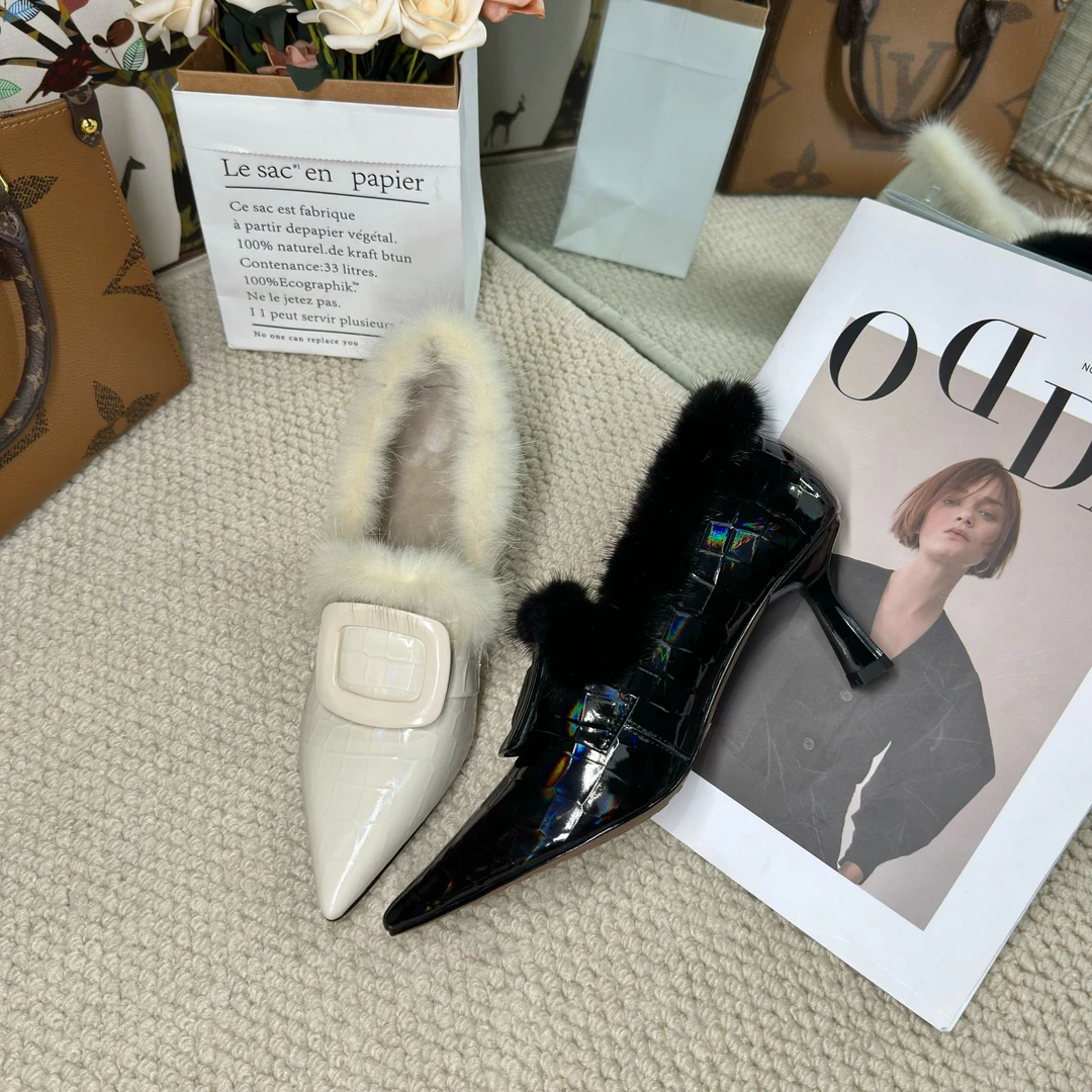 [毛毛鞋]MQE/细跟牛皮/6cm/33-40/尖头高跟百搭鞋单鞋水貂8903