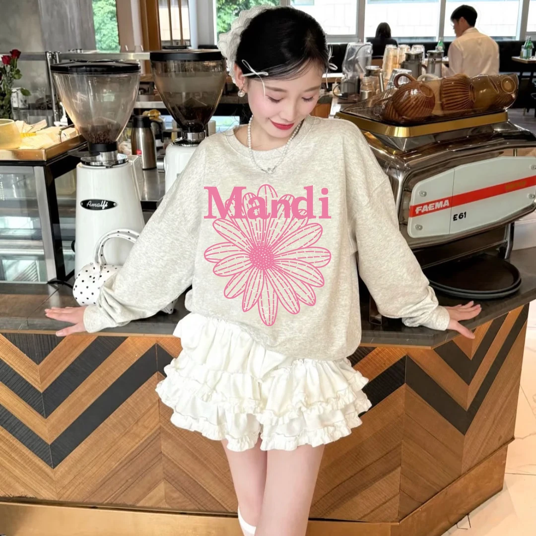 百搭秋季圆领立体新潮风小雏菊春季卫衣印花卫衣减龄甜美时尚上衣