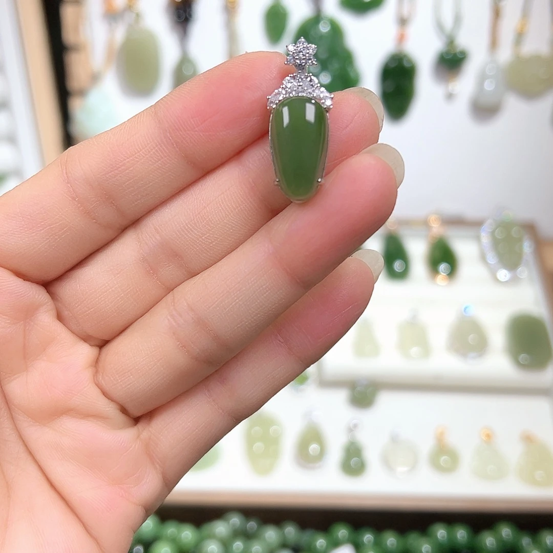 和田玉（碧玉）银S925镶嵌颈饰