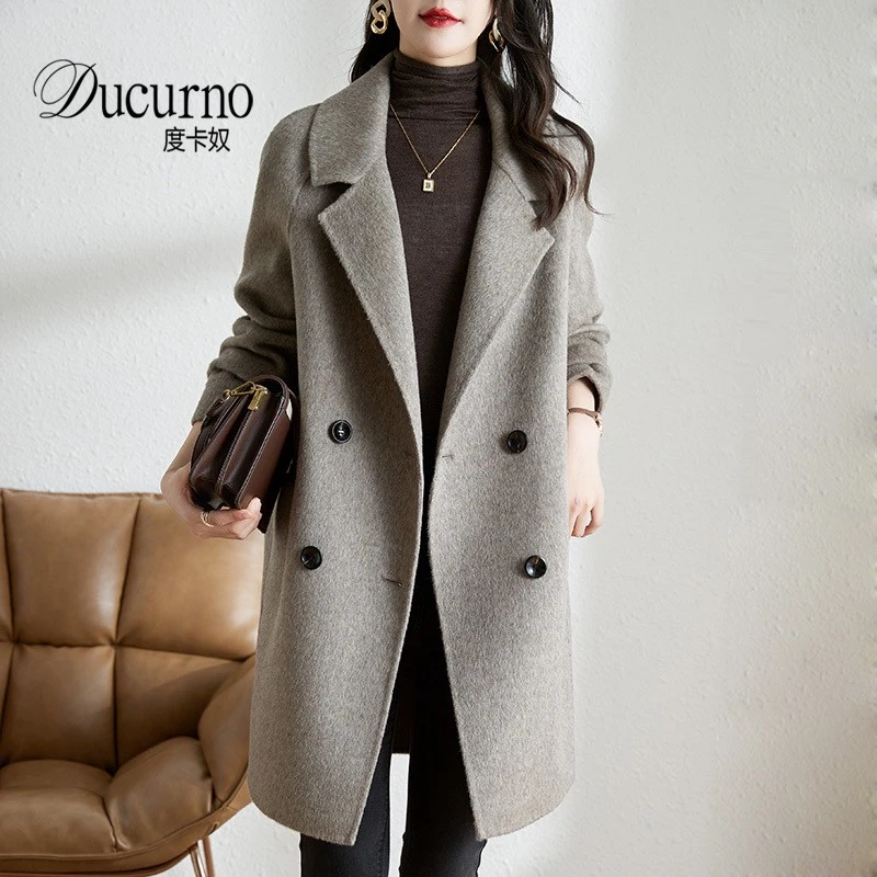 高贵气质大衣女秋冬新款毛呢外套小个子韩版双面绒羊毛大衣女时尚