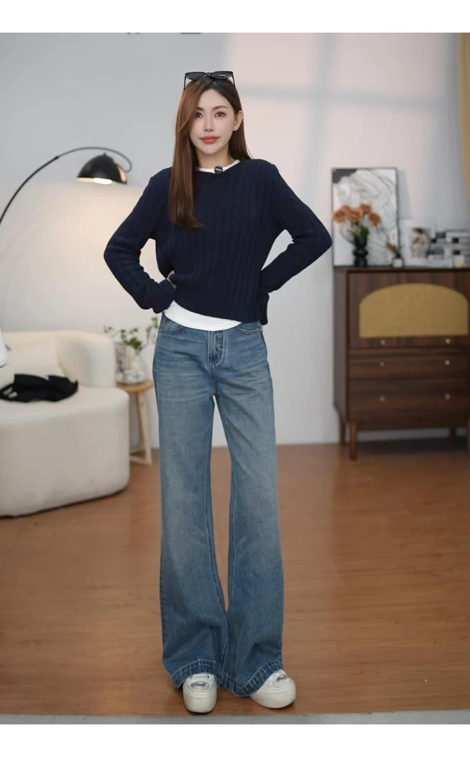 【腰精】“梨形天菜”2025新款走秀款纯棉高腰显瘦筒叭牛仔裤女