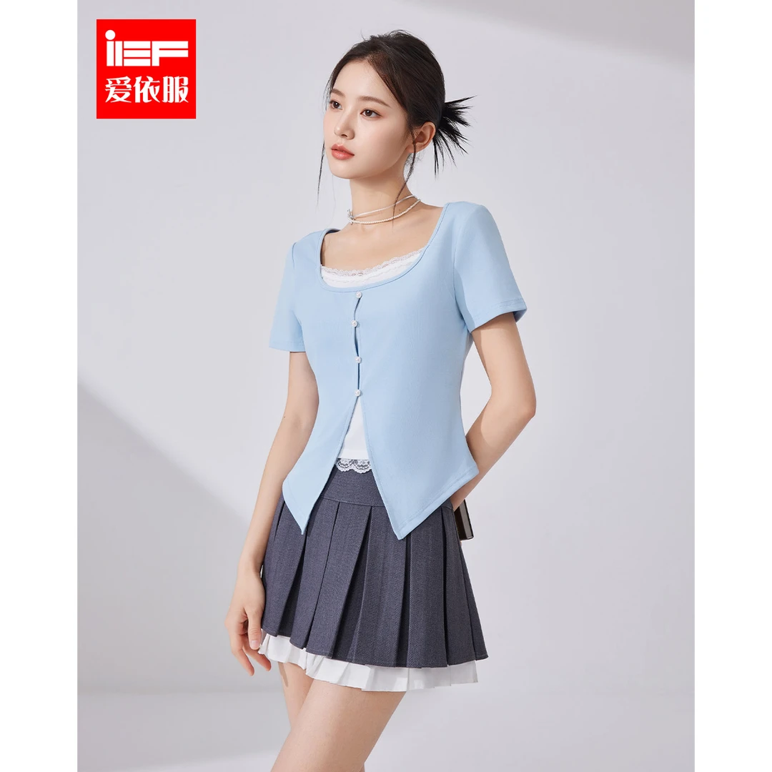 IEF/爱依服2025夏季新款法式温柔小女人气质通勤百搭短款修身上衣
