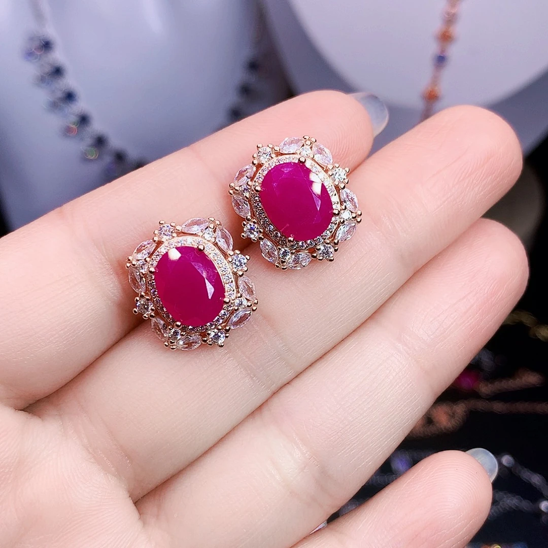 红宝石银S925镶嵌耳饰