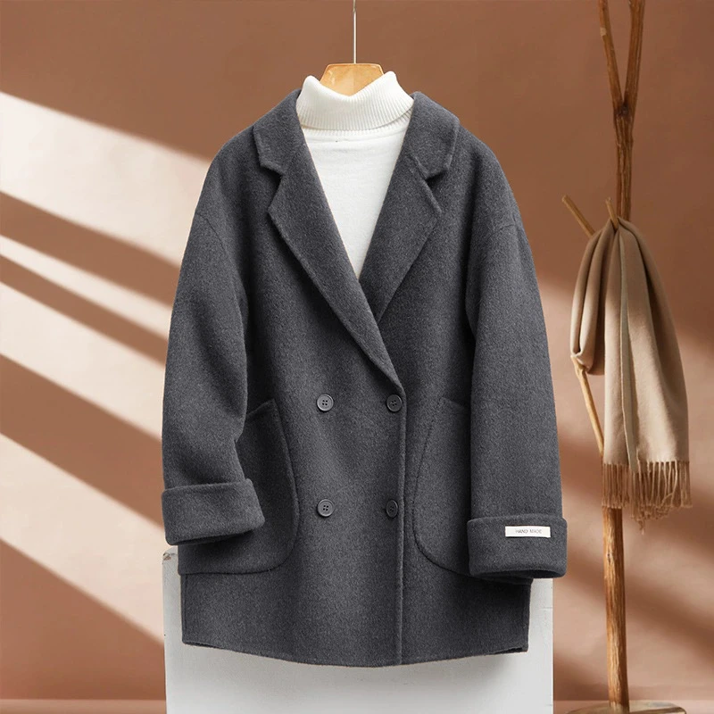 诗梵秋冬新款休闲时尚轻奢高端气质短款百搭双面呢羊毛外套