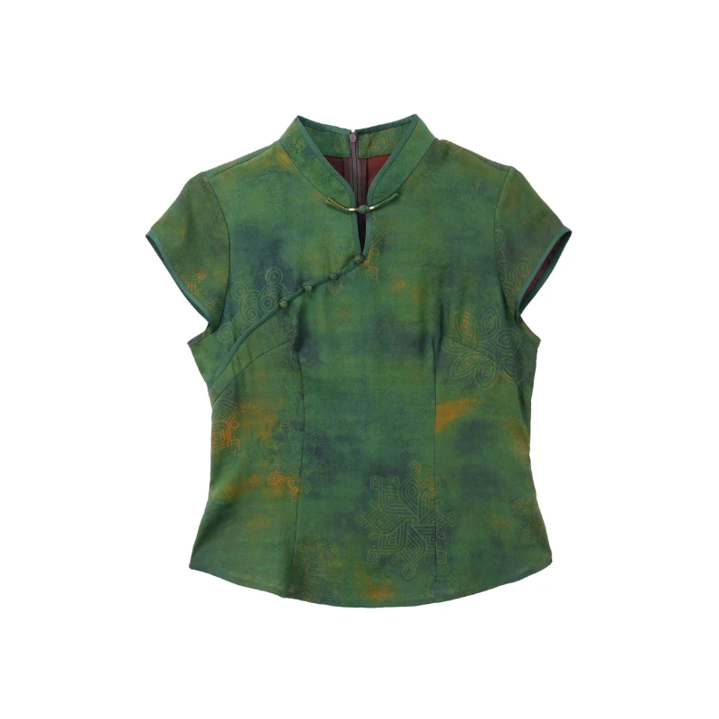 予染-250146新中式香云纱桑蚕丝中国风复古国风气质短袖女装