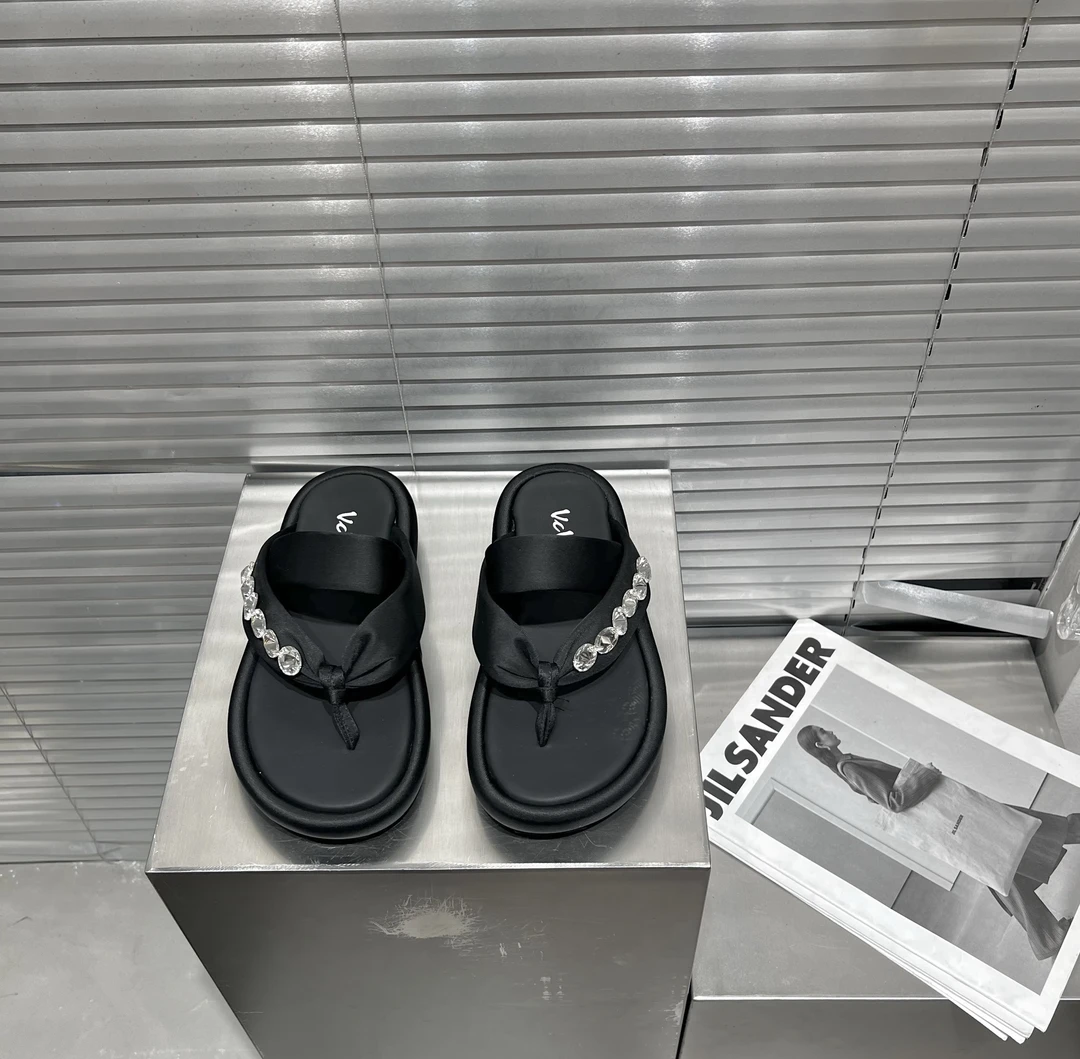 夹趾拖5618-9夏季经典莱卡厚底水钻时尚百搭增高夹脚拖鞋