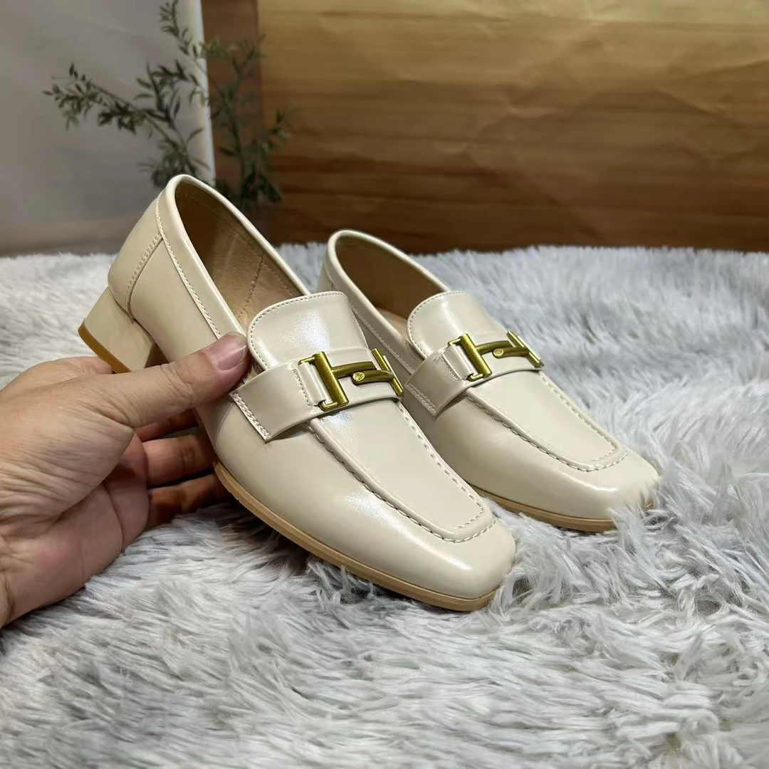 肥仔推荐005 米白色时尚英伦风橡胶软底女士乐福鞋小皮鞋百搭