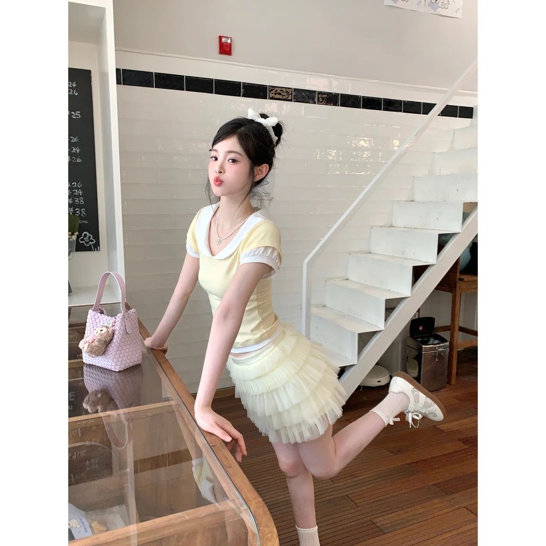 【山茶花】夏季可爱甜美少女网纱花边蛋糕蓬蓬短裙YB251541