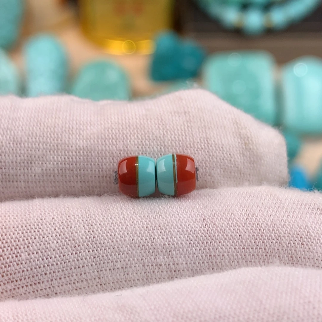 绿松石未镶嵌配对汉堡珠卡5.5