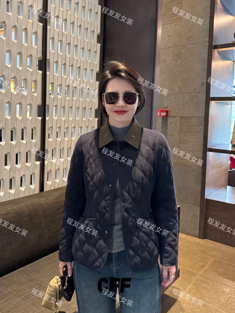 【程发发】（尘圆）翻领撞色拼接菱格棉服F2275