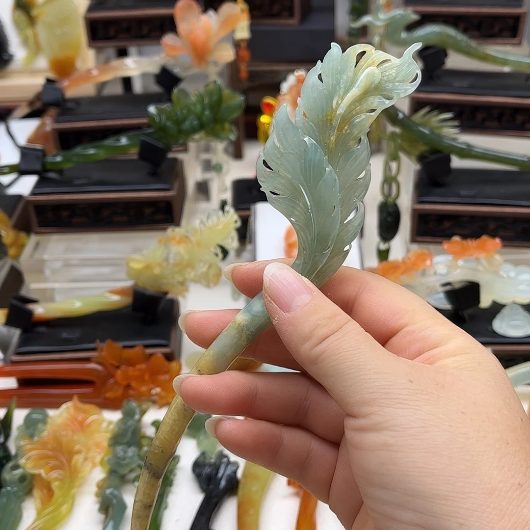 蛇纹石玉未镶嵌岫玉发簪