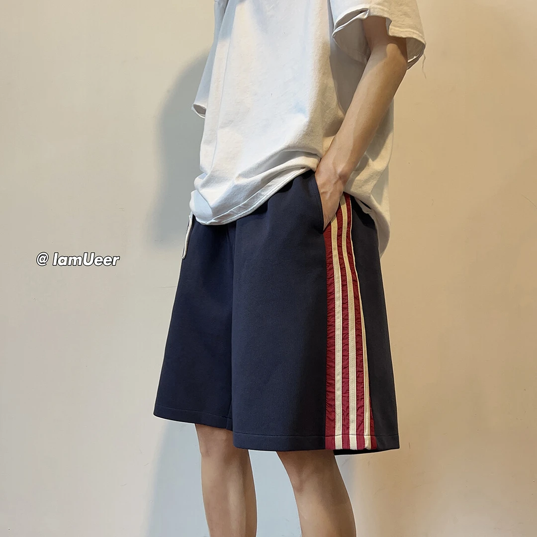【11378包邮】2025夏季新款青少年学生港风侧边条纹撞色运动短裤